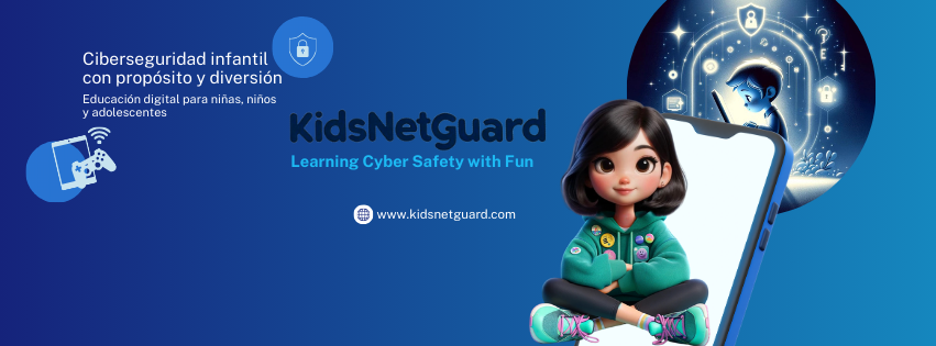 Ilustración de Luna promoviendo ciberseguridad infantil y uso seguro de la tecnología